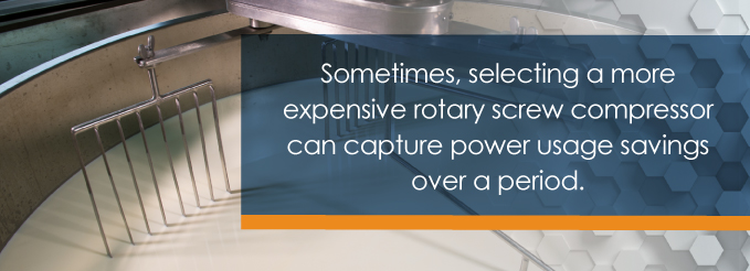 selecting a more expensive rotary screw compressor can capture power usage savings over a period